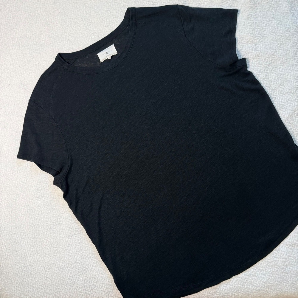 Lou & Grey Women XL Black 100% Linen Short Sleeve Crew Neck Boho Slub Tee